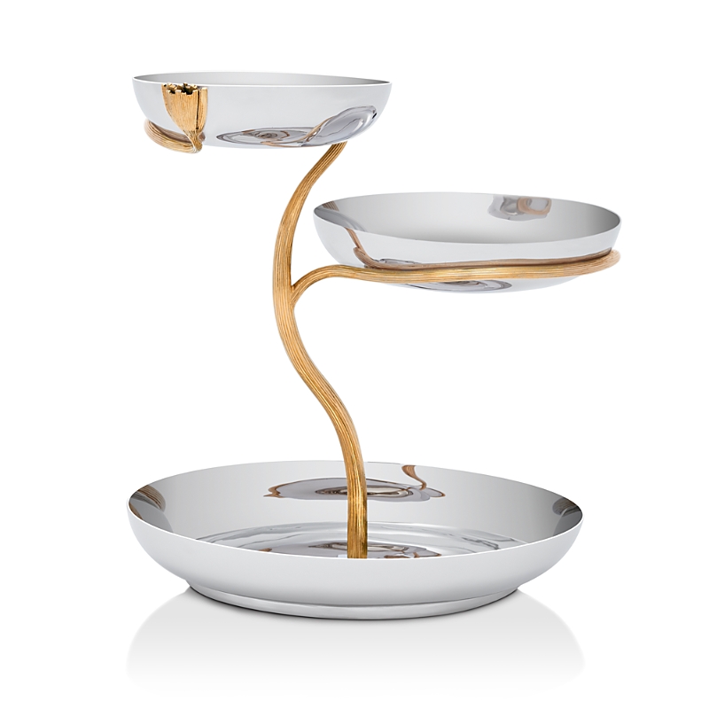 L'objet Deco Leaves Three Tier Large Server In Silver