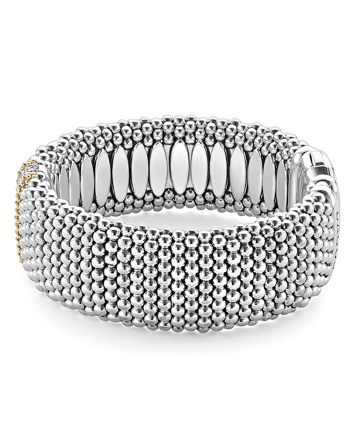 Shop Lagos 18k Gold & Sterling Silver Diamond Lux Single Station Bracelet, 23mm In White/silver