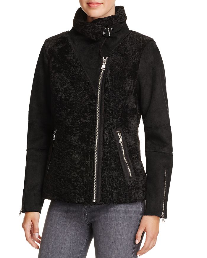 Vince Camuto Faux Shearling Bomber Jacket In Black