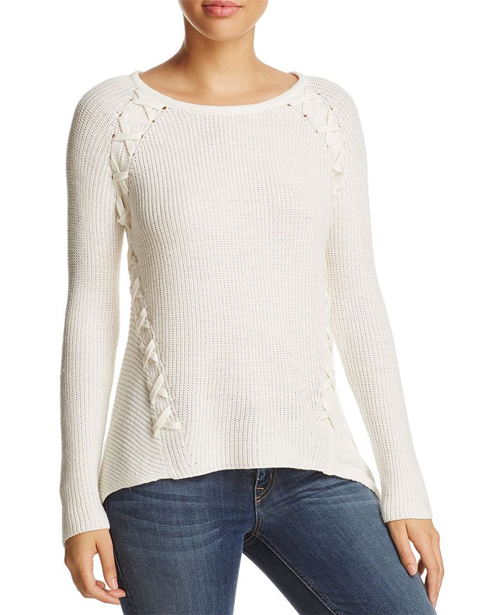 Design History Shark Bite Lace-Up Ribbed Sweater | Bloomingdale's
