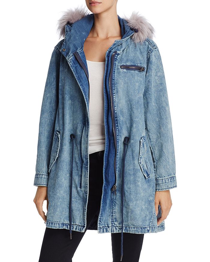 Blanknyc denim faux leather trim long hooded jacket store