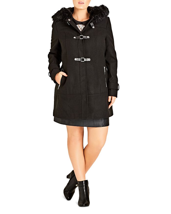 City Chic Plus City Chic Wonderland Faux Fur Trimmed Coat