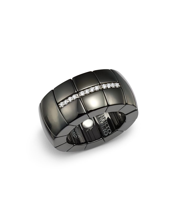Roberto Demeglio 18k White Gold & Matte Black Ceramic Domino Luce Stretch Ring With Diamonds In White/black