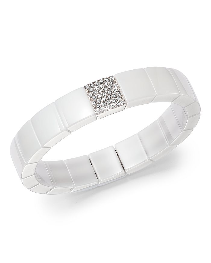 Roberto Demeglio 18k White Gold & White Ceramic Domino Square Stretch Bracelet With Diamonds In White/black