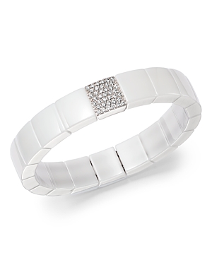 18K White Gold & White Ceramic Domino Square Stretch Bracelet with Diamonds