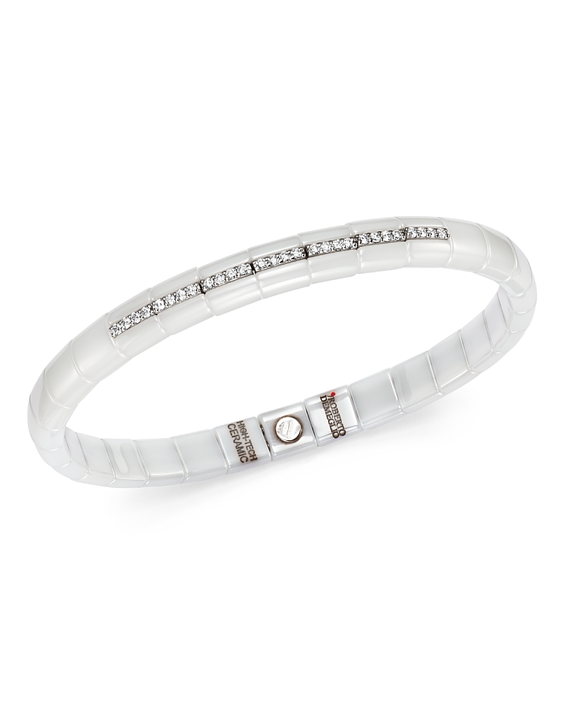 Roberto Demeglio 18k White Gold & White Ceramic Pura Stretch Bracelet With Diamonds