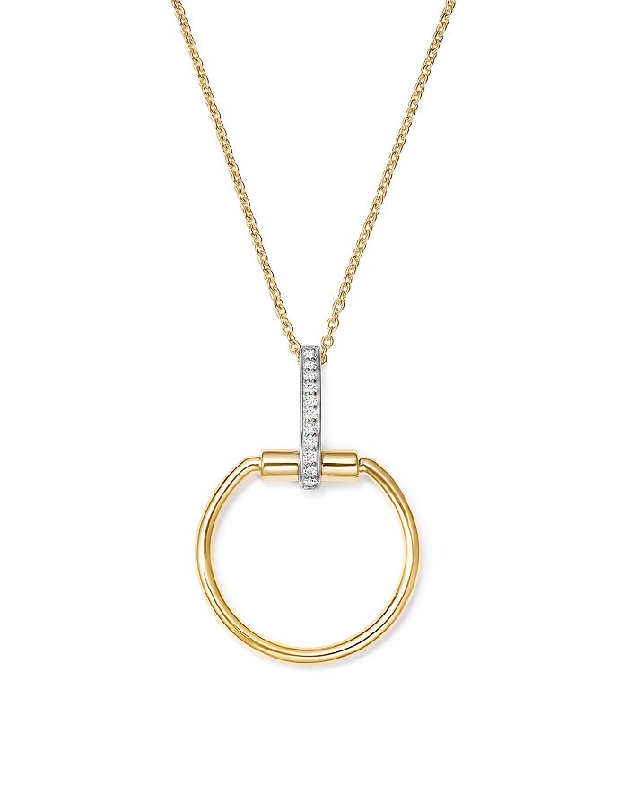 Roberto Coin 18k White & Yellow Gold Classic Parisienne Diamond Round Pendant Necklace, 17 In Yw