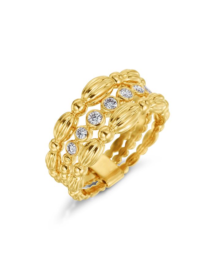 Gumuchian 18k Yellow Gold Diamond Three Row Tapered Nutmeg Ring In White/gold