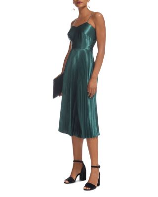 green emerald velvet dress Classic Fit and Flare Wool Dress – Dark Green Midi with Pleated Skirt –  Xiaolizi