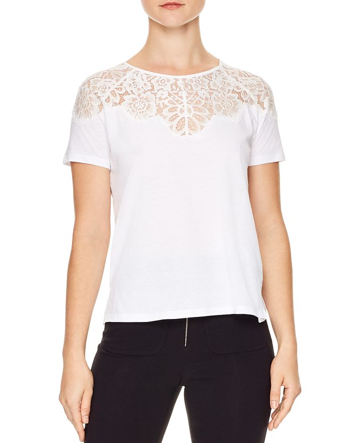 Sandro Blind Lace Inset Top | Bloomingdale's