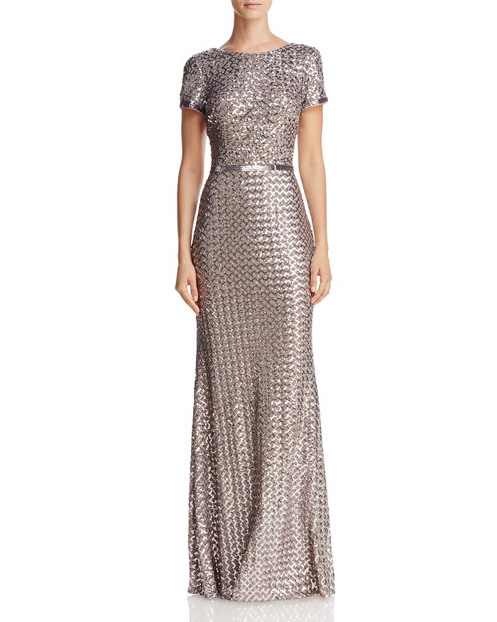 Aqua Belted Sequin Gown - 100% Exclusive In Silver/taupe