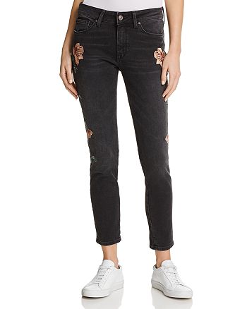 Mavi Adriana Floral-Embroidered Skinny Jeans in Smoke Rose | Bloomingdale's