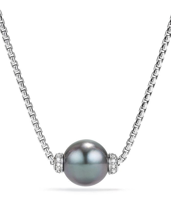 David Yurman Solari Pendant Necklace With Diamonds & Cultured Tahitian Gray Pearl In Gray/silver