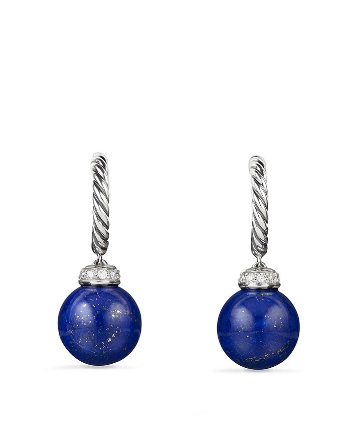 David Yurman Solari Drop Earrings With Diamonds & Lapis Lazuli In Blue/silver