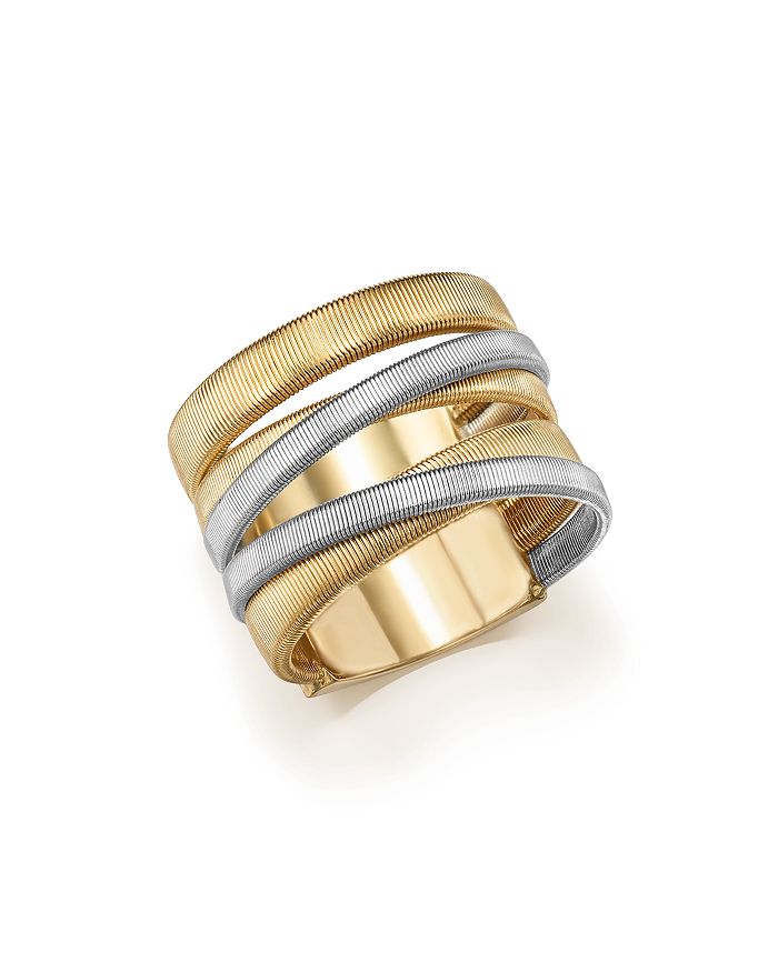 MARCO BICEGO 18K WHITE & YELLOW GOLD MASAI FIVE-STRAND CROSSOVER RING,AG331-YW