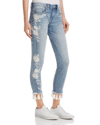 BLANKNYC Embroidered Tassel-Hem Skinny Jeans in Blue - 100% Exclusive ...