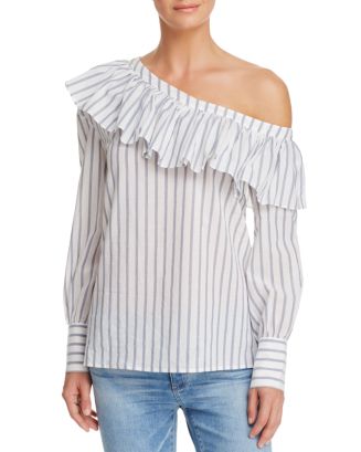 PAIGE Halsey One-Shoulder Striped Blouse | Bloomingdale's