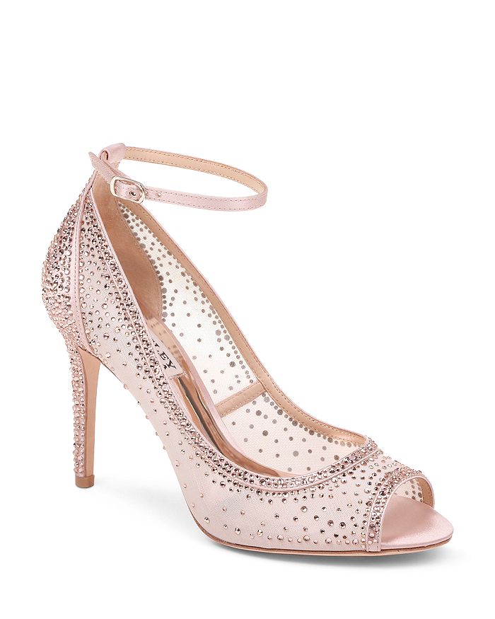 Badgley Mischka Women s Weylin Embellished Satin Mesh Peep Toe