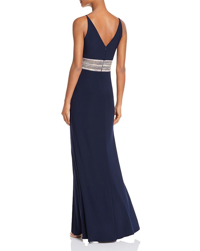 Shop Avery G Embellished-waist Gown - 100% Exclusive In Navy/silver