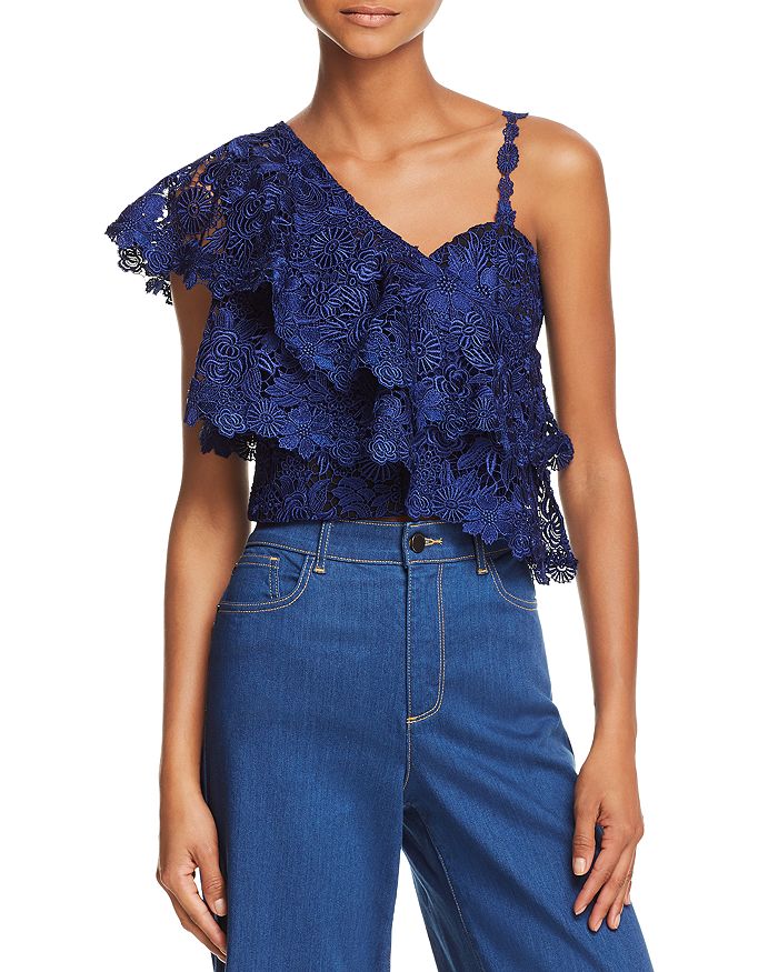 Alice and Olivia Saba One-Shoulder Ruffled Lace Top | Bloomingdale's