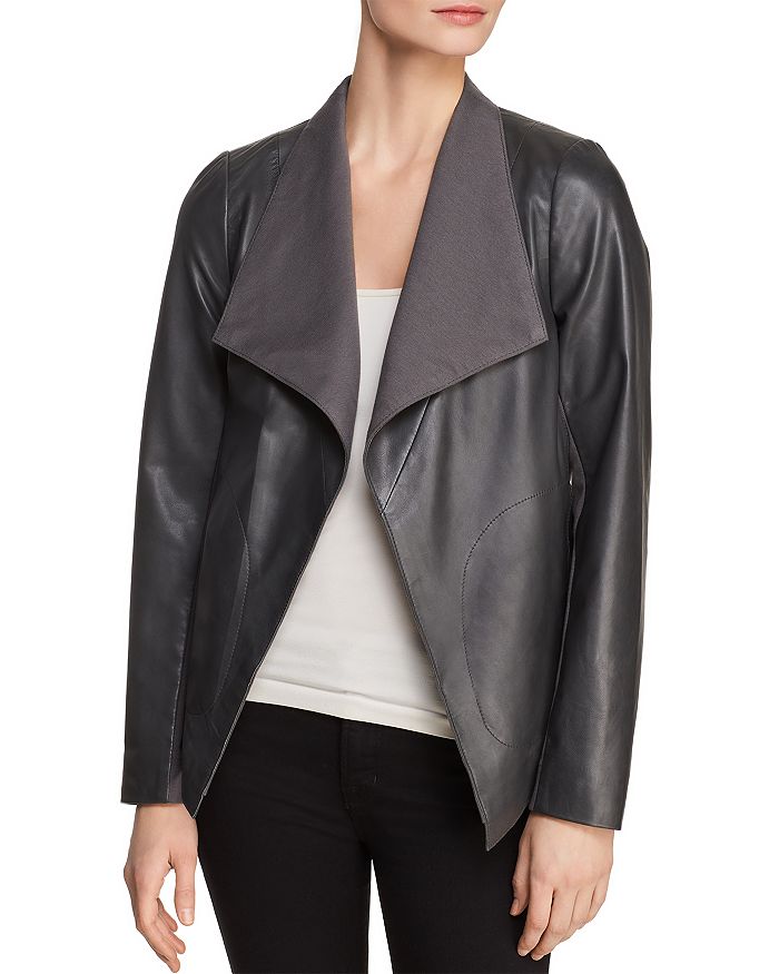 Donna Karan Icons Leather Drape-Front Jacket | Bloomingdale's