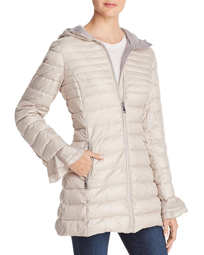T tahari ruffled clearance puffer coat