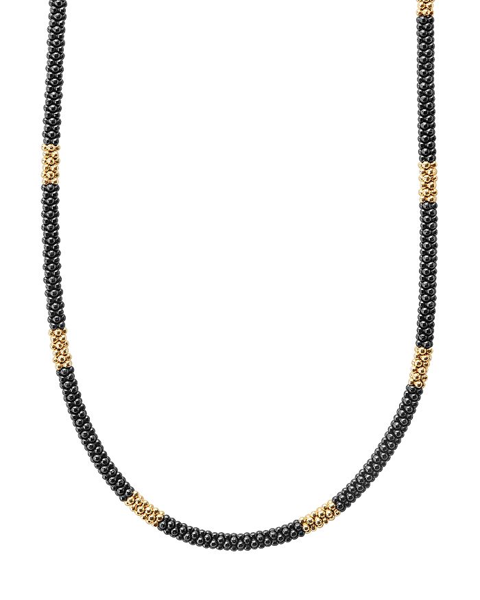 LAGOS - Gold & Black Caviar Collection 18K Gold & Ceramic Long Station Necklace, 16"