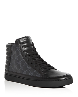 GUCCI MEN'S COMMON CANVAS & LEATHER HIGH-TOP SNEAKERS, BLACK | ModeSens