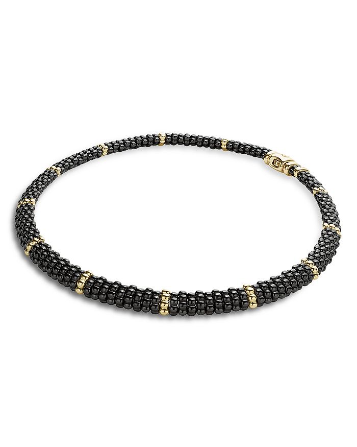 Shop Lagos Gold & Black Caviar Collection 18k Gold & Ceramic Twelve Station Collar Necklace, 16 In Black/gold