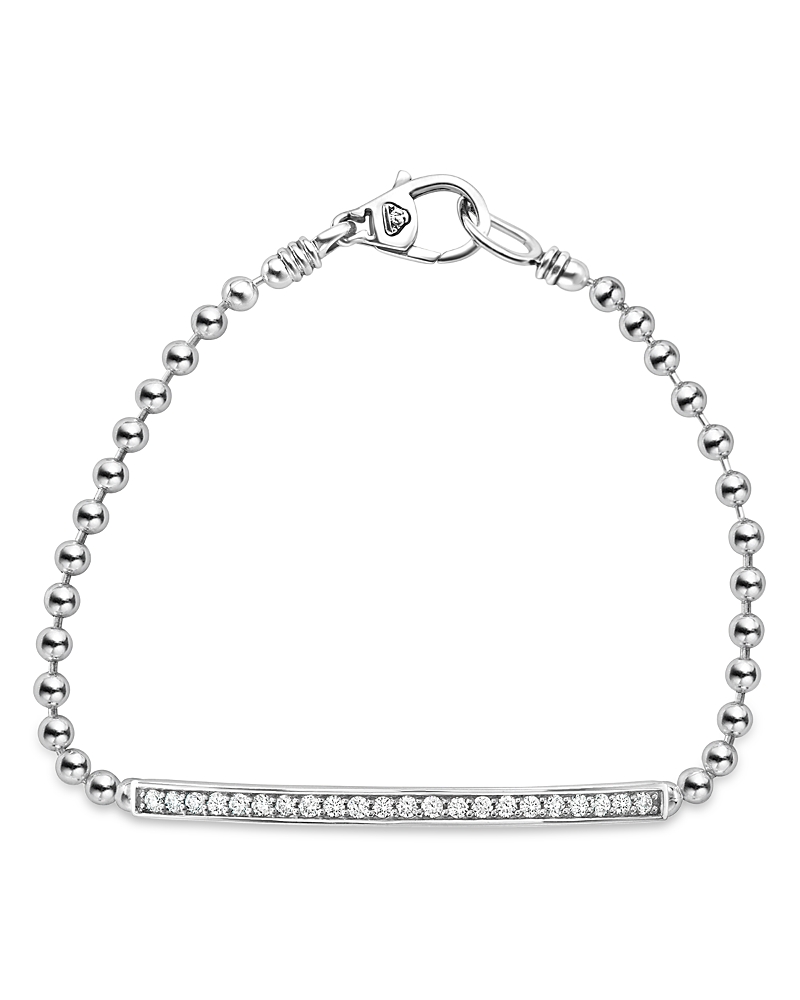 Lagos Sterling Silver Caviar Spark Diamond Bar Chain Bracelet In White/silver