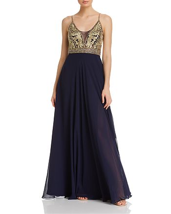 aqua embellished chiffon gown