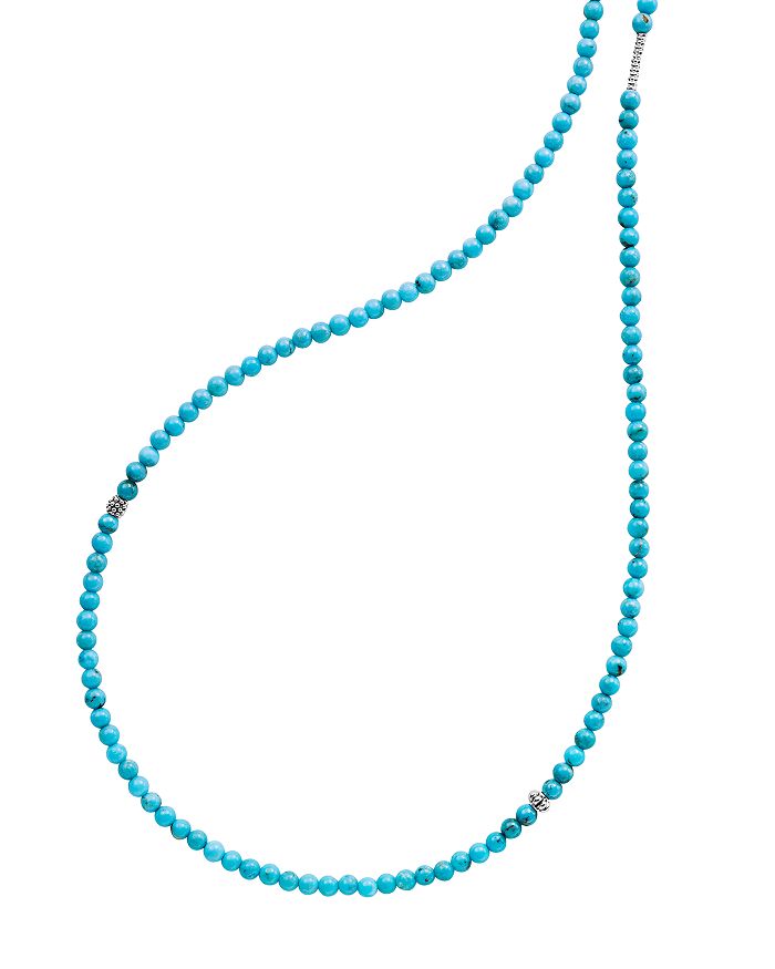 LAGOS STERLING SILVER CAVIAR ICON TURQUOISE FIVE STATION STRAND NECKLACE, 34,04-81048-T34