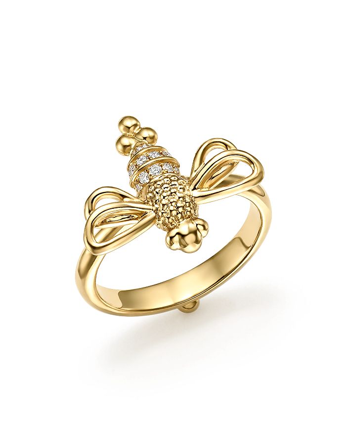 TEMPLE ST. CLAIR 18K YELLOW GOLD RESTING BEE DIAMOND RING,R31844-RESTBEE