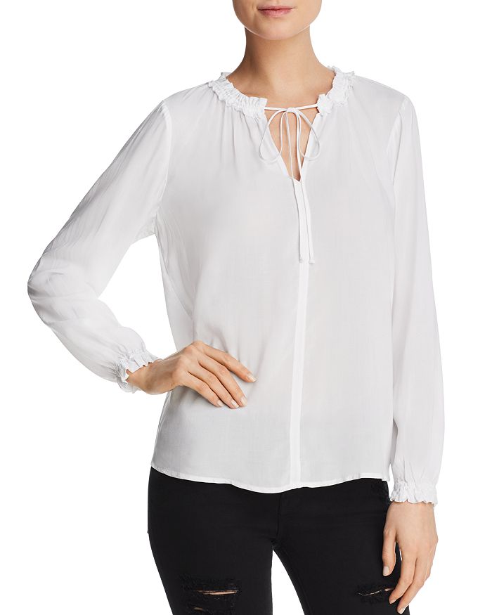Velvet By Graham & Spencer Ruffle Tie Neck Top In White
