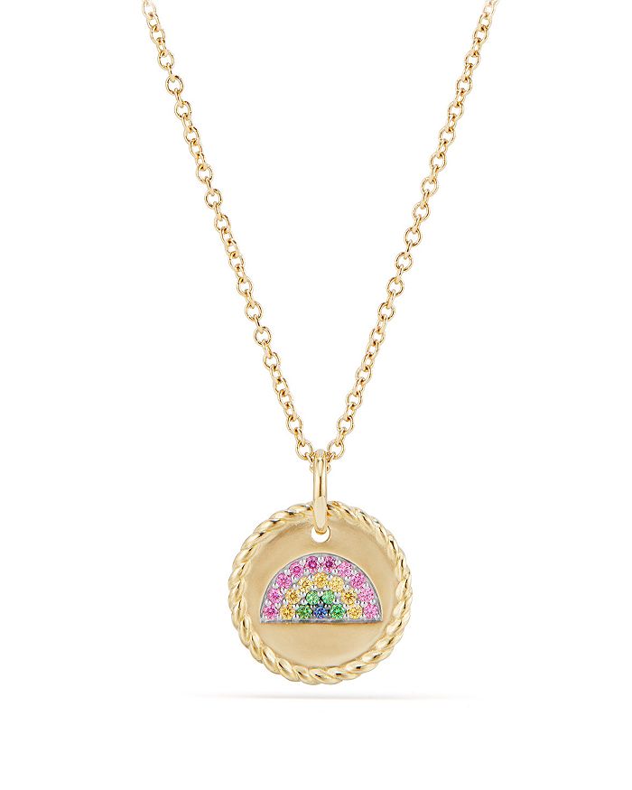 DAVID YURMAN CABLE COLLECTIBLES RAINBOW NECKLACE WITH PINK SAPPHIRE, YELLOW SAPPHIRE & TSAVORITE IN 18K GOLD,N13863 88APSYSTS18