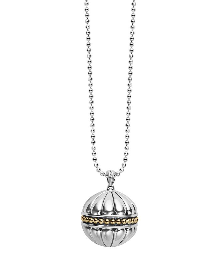 LAGOS 18K GOLD & STERLING SILVER CAVIAR TALISMAN BEADED BAND BALL PENDANT NECKLACE, 34,07-81036-B34