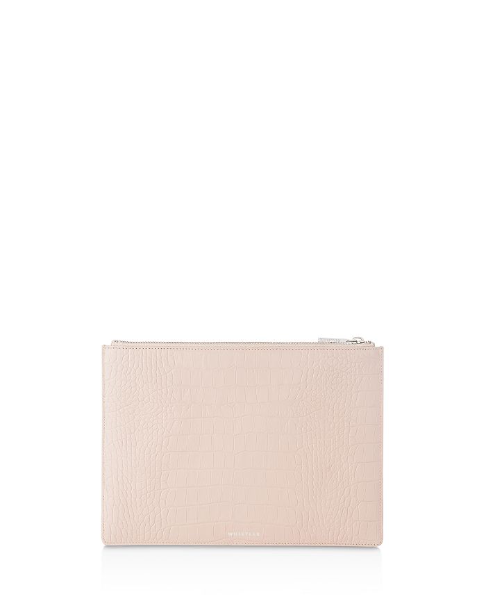 Whistles Matte Croc-embossed Medium Leather Clutch In Nude/silver