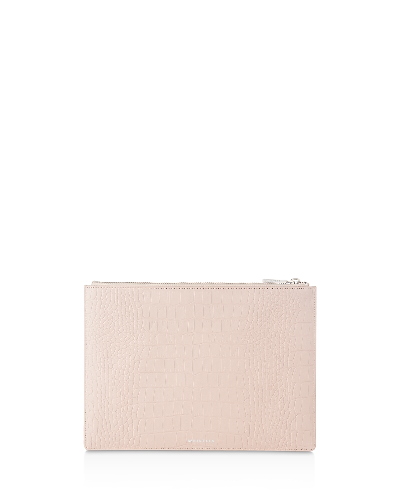 Whistles Matte Croc-Embossed Medium Leather Clutch