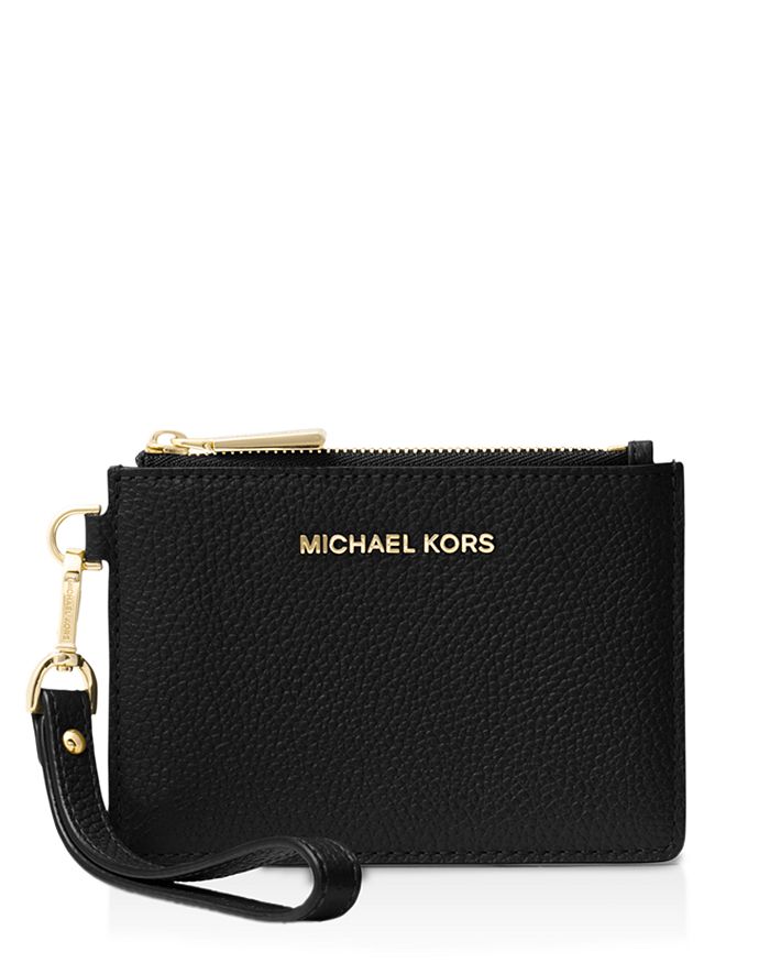 Michael Michael Kors Small Leather Wristlet In Black/gold