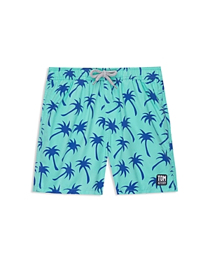 Tom & Teddy Boys' Palm Tree Swim Trunks - Little Kid, Big Kid In Emerald/blue