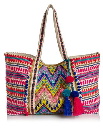 AQUA Multi Bright Embellished Canvas Tote - 100% Exclusive | Bloomingdale's