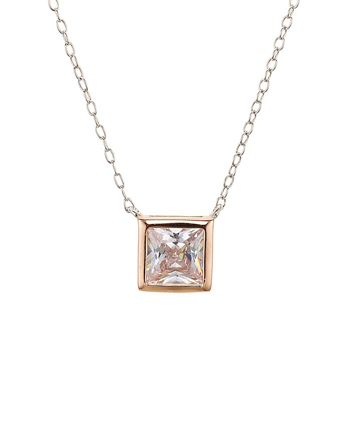 Argento Vivo Square Solitaire Pendant Necklace, 16 In Rose Gold/silver
