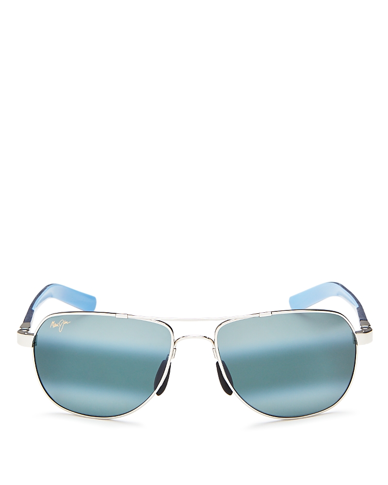 Maui Jim Guardrails Polarized Brow Bar Aviator Sunglasses, 58mm In Silver/gray