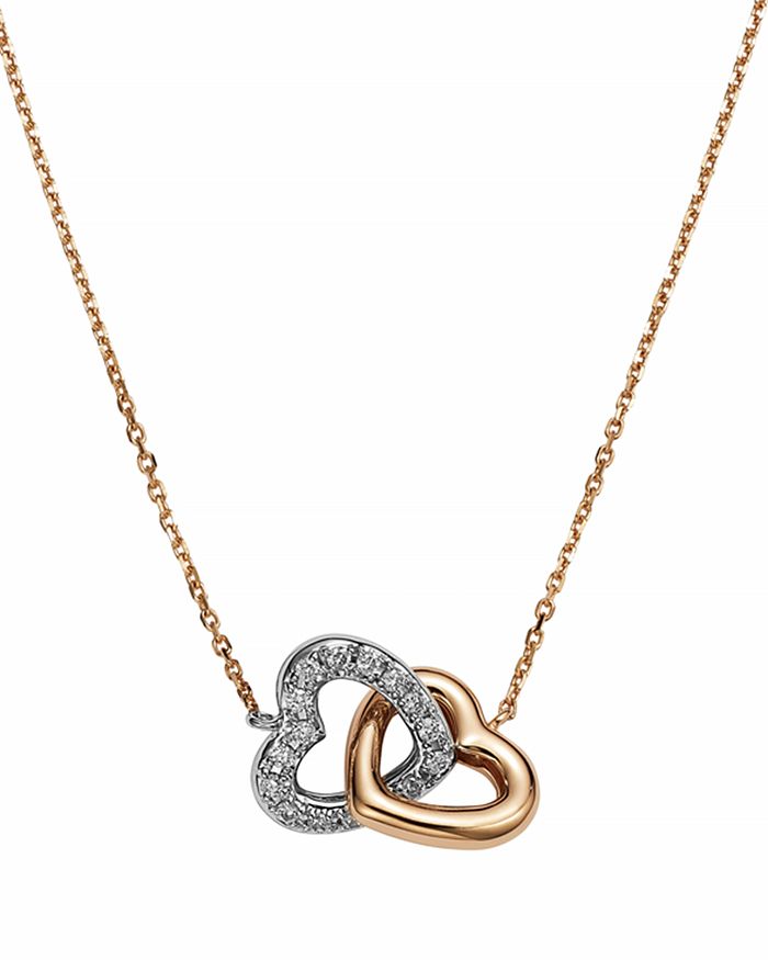 Diamond Interlocking Heart Pendant in 14K Rose and White Gold, .11 ct. t.w.