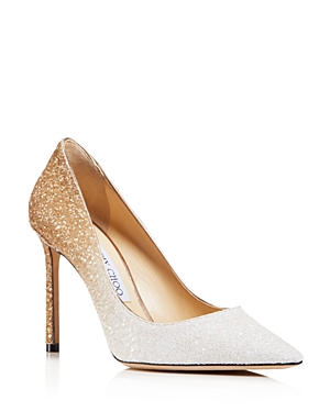 JIMMY CHOO WOMEN'S ROMY 100 OMBRE GLITTERED LEATHER POINTED TOE HIGH-HEEL PUMPS,J000105365