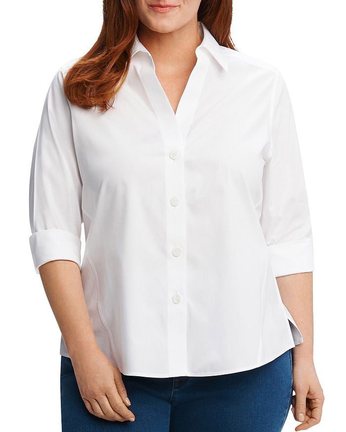 Foxcroft Plus Paityn Three-quarter Sleeve Poplin Shirt In White