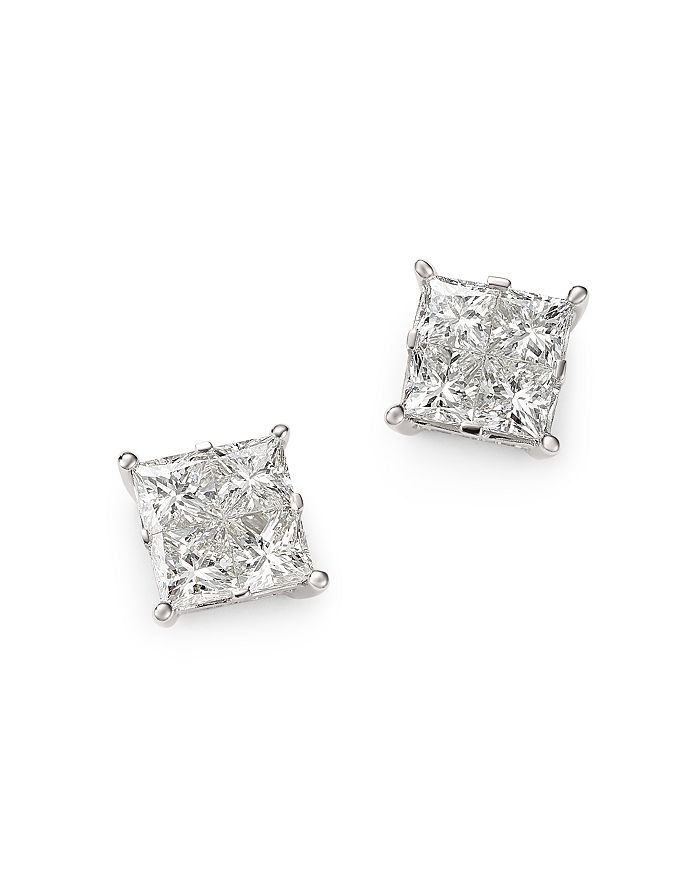 Bloomingdale's Diamond Seamless Princess-cut Studs In 14k White Gold, 2.50 Ct. T.w. - 100% Exclusive