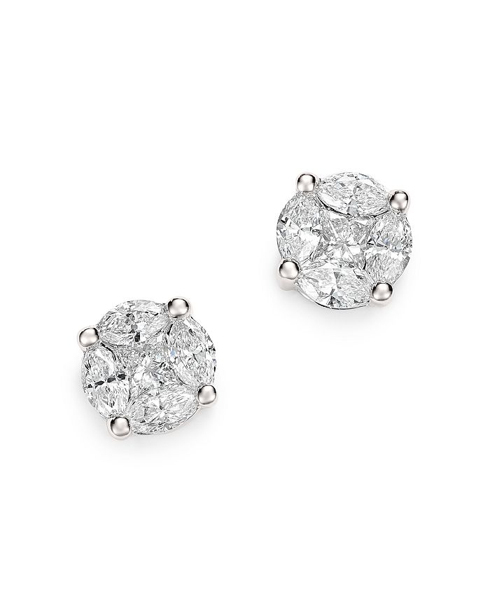 Bloomingdale's Diamond Cluster Stud Earrings In 14k White Gold, 1.0 Ct. T.w. - 100% Exclusive