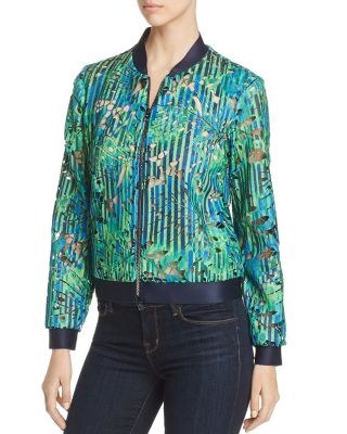 T Tahari - Fatima Printed Laser-Cut Bomber Jacket