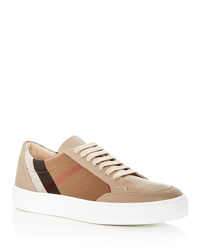 Burberry Leather Sneaker With House Check Motif In White